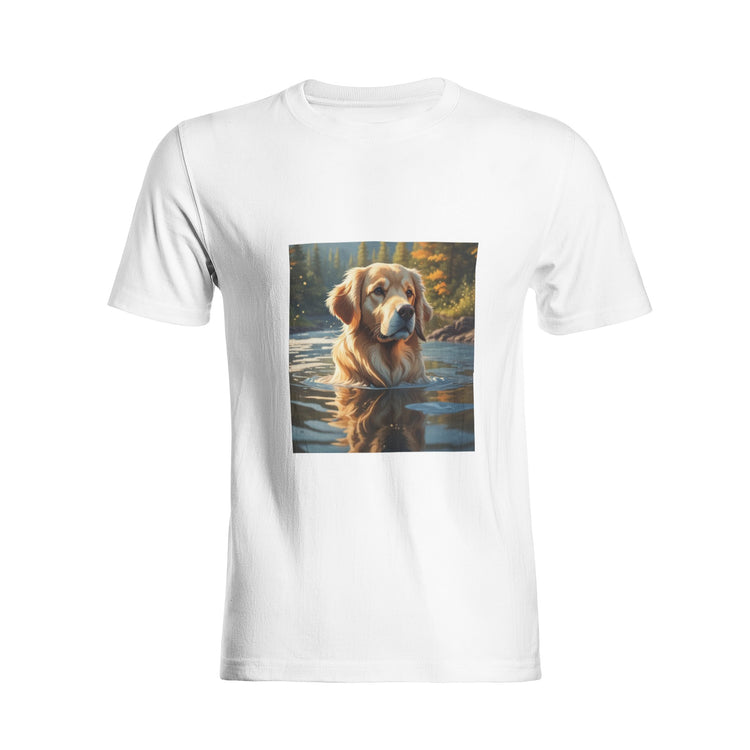 Golden Retriever Swimming in Autumn Lake T-Shirt