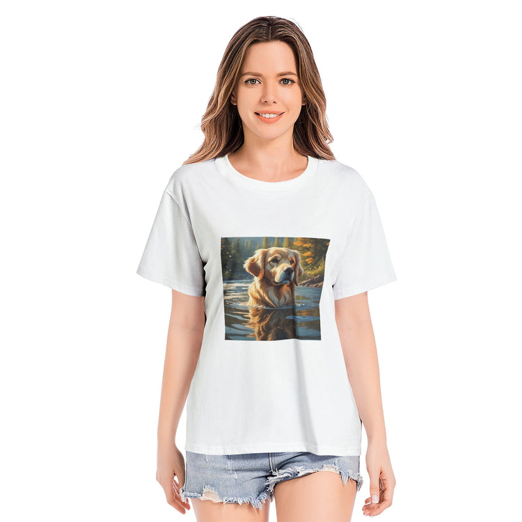Golden Retriever Swimming in Autumn Lake T-Shirt