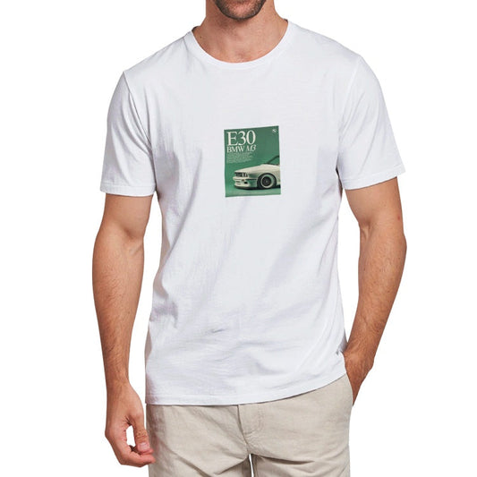 Retro BMW E30 M3 Magazine Style Graphic Tee - Men's White T-Shirt